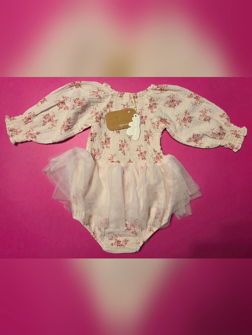 Angel Dear Floral Tulle Baby Dress Romper - Pink 6-12m NWT - Picture 8 of 10